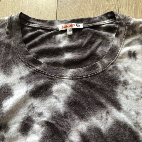 Sundry Anthropologie Ruched Tie Dye Mini Dress in Black & White Size 1/S - Picture 5 of 10